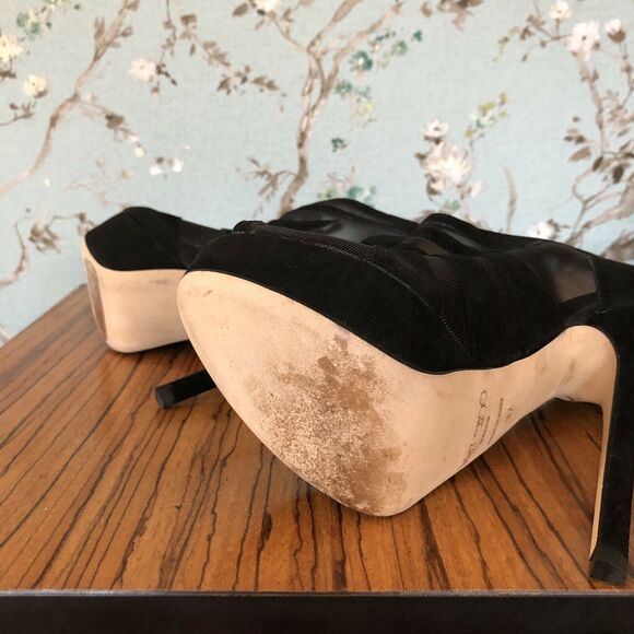 Jimmy Choo Kerfield Black Suede/Mesh Peep Toe Platform Heels Booties Sz 6.5 (37) - Picture 6 of 12